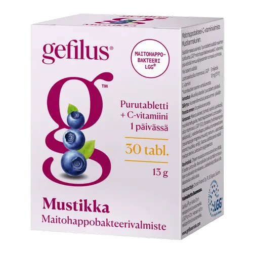 Жевательные таблетки Gefilus Blueberry с молочнокислыми бактериями, 30 таблеток. - Дата 03/2026