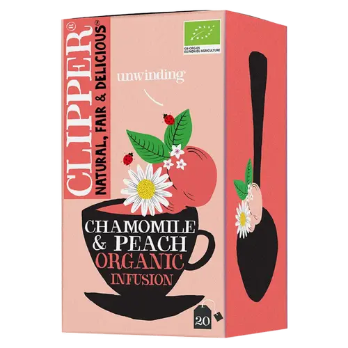 Clipper Chamomile & Peach Infusion - Травяной чай с ромашкой и персиком, 20 чайных пакетиков.