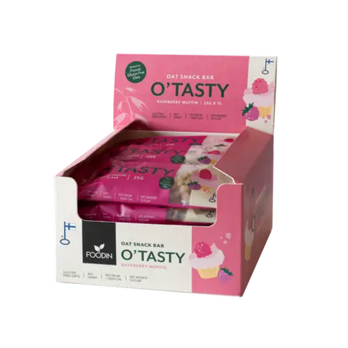 Овсяный батончик Foodin O'Tasty с малиновым маффином - Овсяный батончик с малиновыми маффинами 15 шт. x 25 г Оптовая упаковка