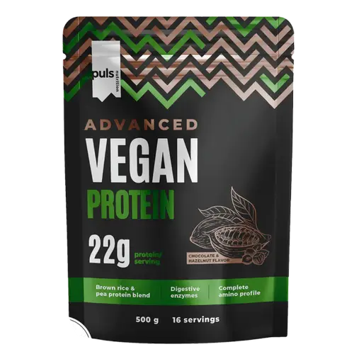 Puls Nutrition Advanced Vegan Protein - Растительный протеиновый порошок со вкусом шоколада и фундука 500 г