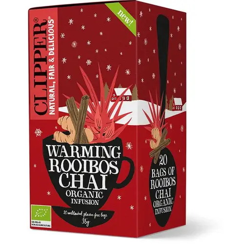 Clipper Warming Rooibos Chai - травяной чай с корицей и имбирем, 20 чайных пакетиков.