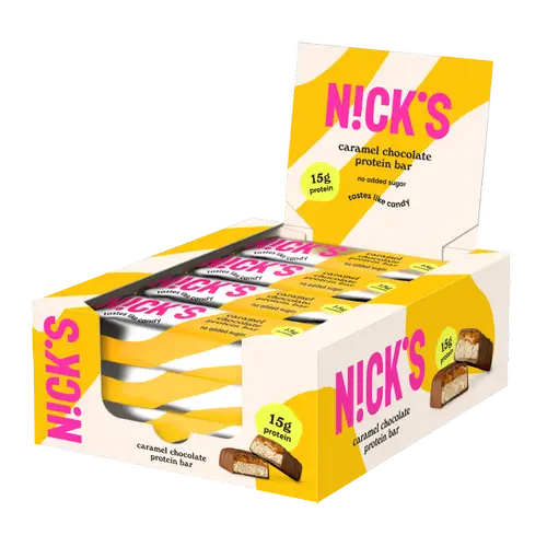 Протеиновый батончик Nick's со вкусом карамели и шоколада — протеиновый батончик 12 x 50 г, оптовая упаковка