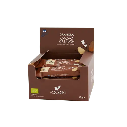 Foodin Granola Cacao Crunch - батончик для перекуса, оптовая упаковка 12 x 40 г
