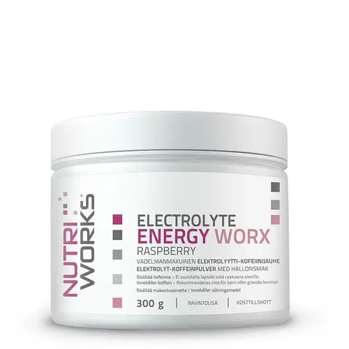 Nutri Works Electrolyte Energy Worx - порошок электролита и кофеина со вкусом малины 300 г