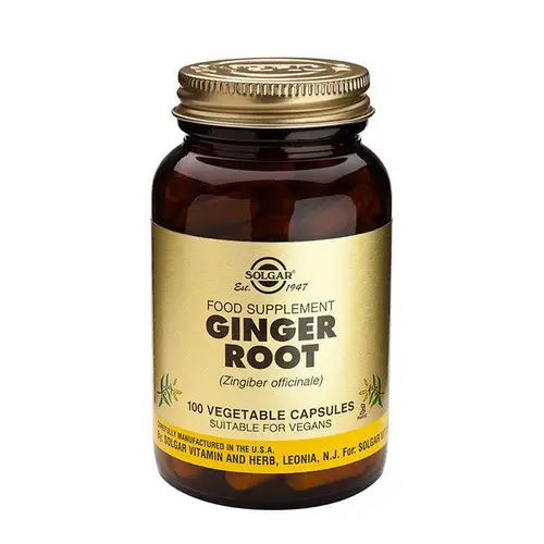 Корень имбиря Solgar - травяной препарат имбиря - 100 капсул.