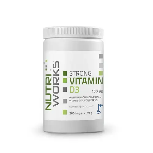 Nutri Works Strong Vitamin D3 100 мкг - Сильный витамин D3-капсулы с оливковым маслом 200 капсул.